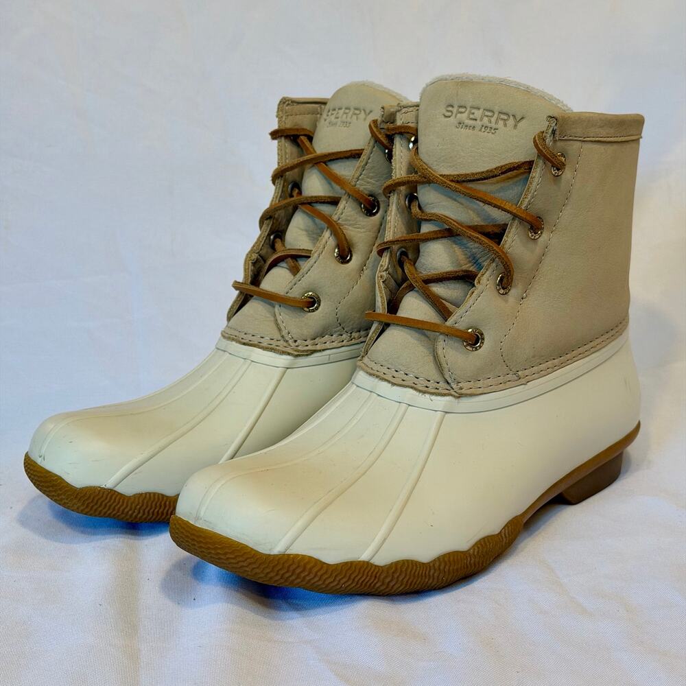 Sperry Syren Gulf Duck Boots Womens 9 Cream Ivory Tan Waterproof Saltwater Rain